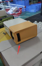 Dolphin Tracker portable 3D HD LED projector for home theater, showing a projected movie scene with HDMI and USB ports.