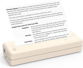 Beige portable wireless thermal inkless printer for Android and iOS devices by TechsConnect, compact and easy to use.