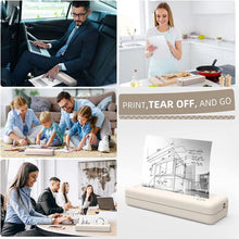 Techsconnect portable wireless thermal inkless printer in beige for Android and iOS devices, showing compact design and connectivity features.