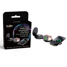 Pursonic Power & Sound Essentials Bundle featuring a 5-in-1 folding wireless charging station and true wireless earbuds.