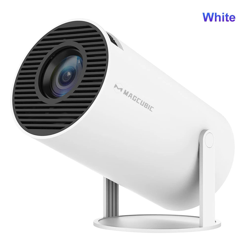 Portable Techsconnect Android 14 8K projector with dual Wi-Fi, 290ANSI brightness, 180° flexibility, and Bluetooth 5.0 for outdoor cinema.