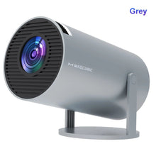 Techsconnect Android 14 8K portable projector with dual WiFi, 290 ANSI brightness, flexible 180° design, outdoor cinema setup.