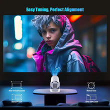 Techsconnect outdoor portable projector with Android 14, 8K resolution, dual Wi-Fi, 290 ANSI lumens, and flexible 180° design.