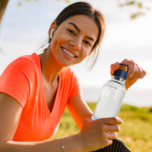Pursonic 2-in-1 water bottle with built-in wireless speaker, featuring a transparent water bottle with a black speaker section and lid.