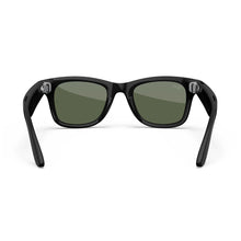 Techsconnect Ray-Ban Wayfarer Smart Glasses with shiny black frame, green lenses, large fit, featuring AI, audio, photo, and video capabilities.