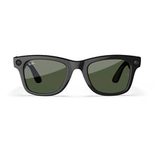 Techsconnect Ray-Ban Wayfarer Smart Glasses with green lenses, shiny black finish, large fit, featuring AI, audio, photo, and video capabilities.