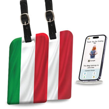 Pair of Smart Bag Security Tags with Italy flag design by Global Lost Recovery Service, ideal for luggage security at airports.