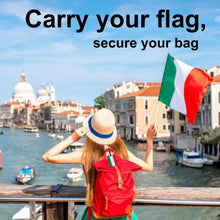 Pair of Smart Bag Security Tags with Italy flag design by Global Lost Recovery Service, suitable for travel luggage security.