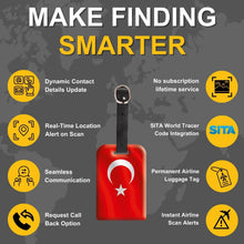 Pair of Smart Bag Security Tags featuring Turkey flag design by Global Lost Recovery Service for secure luggage identification.