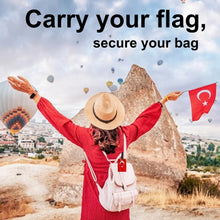 Two Smart Bag Security Tags with Turkey flag design, durable security tags for luggage theft prevention by Global Lost Recovery Service