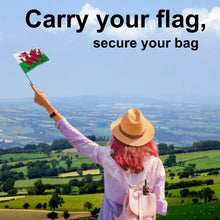 Pair of Wales flag Smart Bag Security Tags by Global Lost Recovery Service, designed to secure and identify luggage.