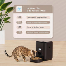 Techsconnect automatic smart pet feeder for cats and dogs with timed, quantitative food dispensing and a bowl for easy feeding.