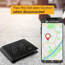 Stitchless smart wallet by Dolphin Tracker with RFID, featuring sleek design and built-in lost recovery technology.
