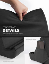 Techsconnect tablet pillow holder stand with soft pad, pocket, and 4 viewing angles for iPad, Kindle, iPhone, and 4-13 inch devices.