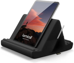 Techsconnect tablet pillow holder stand with soft pad, pocket, and 4 viewing angles for iPad, Kindle, iPhone, and 4-13