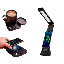 Pursonic Modern Workspace Productivity Bundle with 3-in-1 LED desk lamp, wireless charger, and mug warmer on a desk.