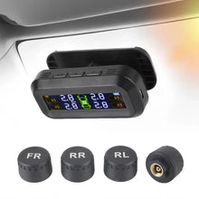 Techsconnect tire pressure monitoring system with external battery sensors and temperature warning for car tyre pressure monitoring.