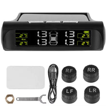 Techsconnect TPMS tire pressure monitoring system with external battery sensors and temperature warning for car tyre safety.