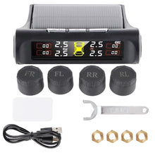 Techsconnect tire pressure monitoring system with external battery sensors and temperature warning for car tyre pressure monitoring.