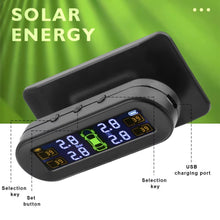 Techsconnect tire pressure monitoring system with external battery sensors and temperature warning for car tyre pressure monitoring.