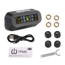 Techsconnect tire pressure monitoring system with external battery sensors and temperature warning for car tyre pressure monitoring.