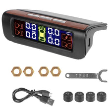 Techsconnect tire pressure monitoring system with external battery sensors and temperature warning for car tyre pressure monitoring.