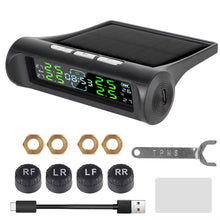 Techsconnect tire pressure monitoring system with external battery sensors and temperature warning for car tyre pressure monitoring.