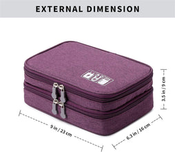Techsconnect purple travel cable organizer bag with double layers for cords, chargers, SD cards, and electronic accessories.