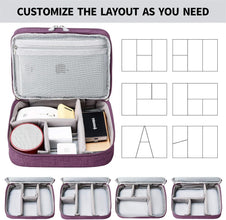 Purple Techsconnect travel cable organizer bag with double layers for cords, chargers, SD cards, and electronic accessories.