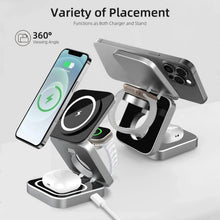Techsconnect travel magnetic wireless charging station 3-in-1 for iPhone 15/14/13/12 Pro, Apple Watch 8, AirPods 3/2 with foldable phone hold
