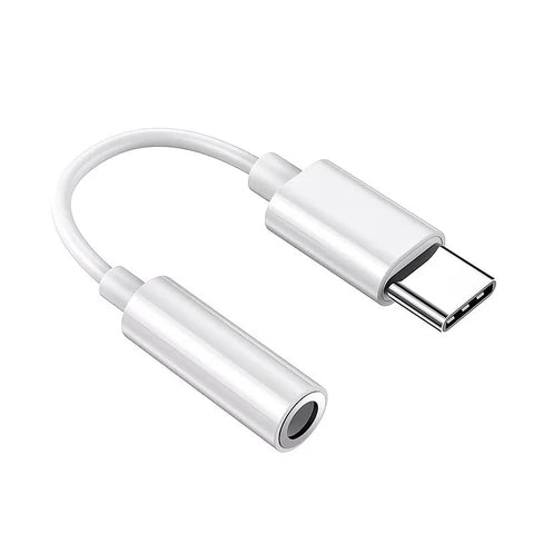 Techsconnect USB Type C to 3.5mm audio adapter for headphones, showing a sleek black adapter connected to a smartphone.