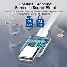 Techsconnect USB Type C to 3.5mm audio adapter connected to headphones, enhancing audio quality for mobile devices.