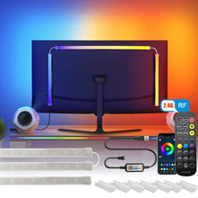 USB RGBIC LED strip lights for PC monitor, app-controlled gaming backlight with music sync on a 24 to 34 inch computer screen.