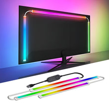 USB RGBIC LED strip lights for PC monitor, app-controlled gaming backlight with music sync on a 24-34 inch computer screen.