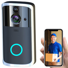 Dolphin Pro WiFi Video Doorbell Camera with sleek design, mounted on front door, featuring camera lens and doorbell button.